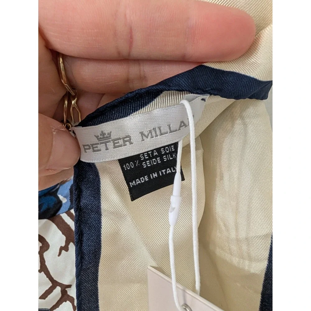 Peter Millar‎ Birds of a Feather Silk Scarf Ivory Navy Blue Made in Italy NEW